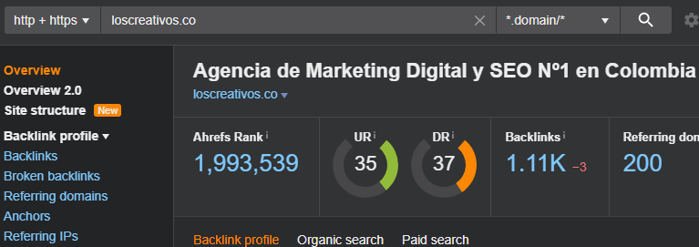 ahref rango de dominio