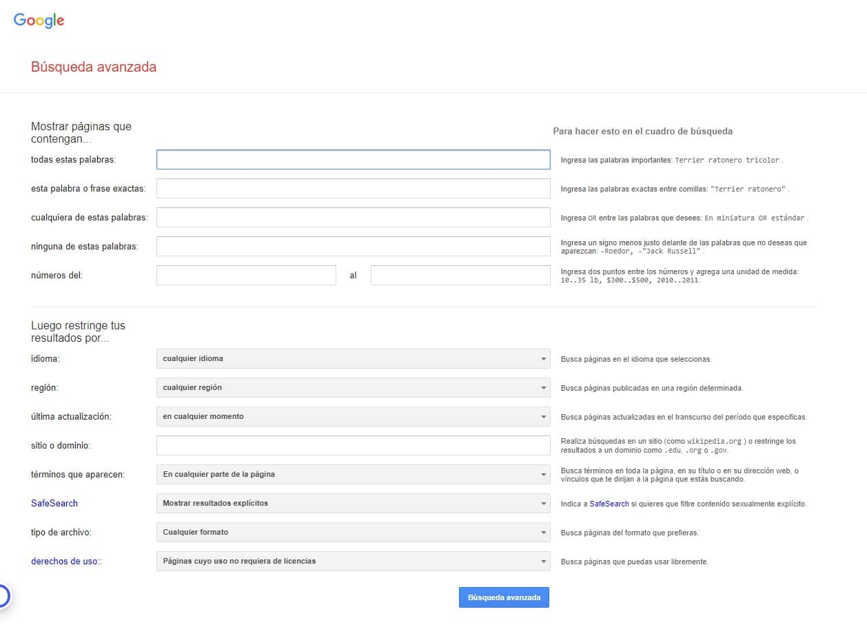 hacer busquedas avanzadas en Google