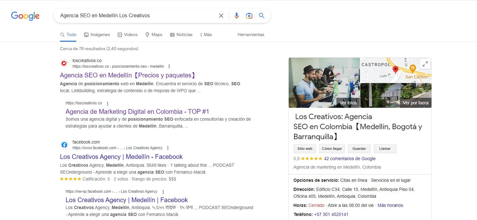 resultados de búsqueda de google
