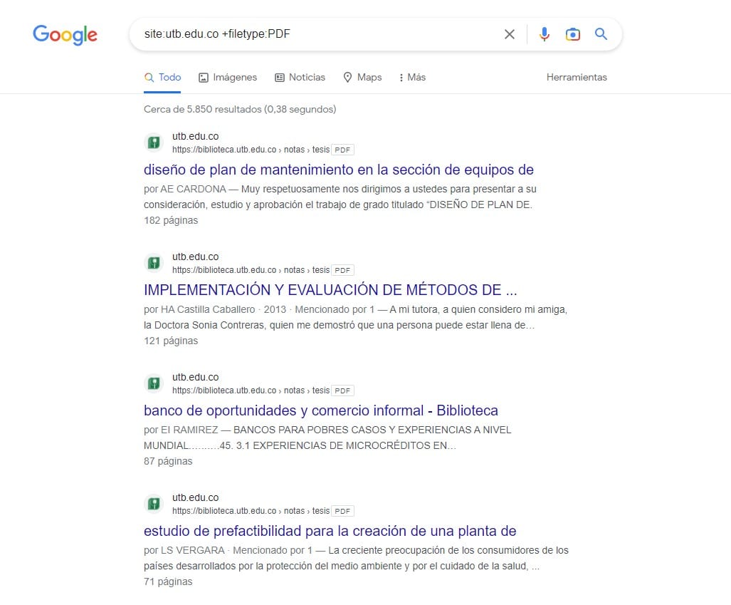 comando filetype para buscar archivos en Google