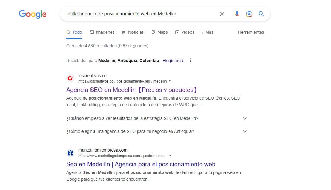 comando de búsqueda intitle