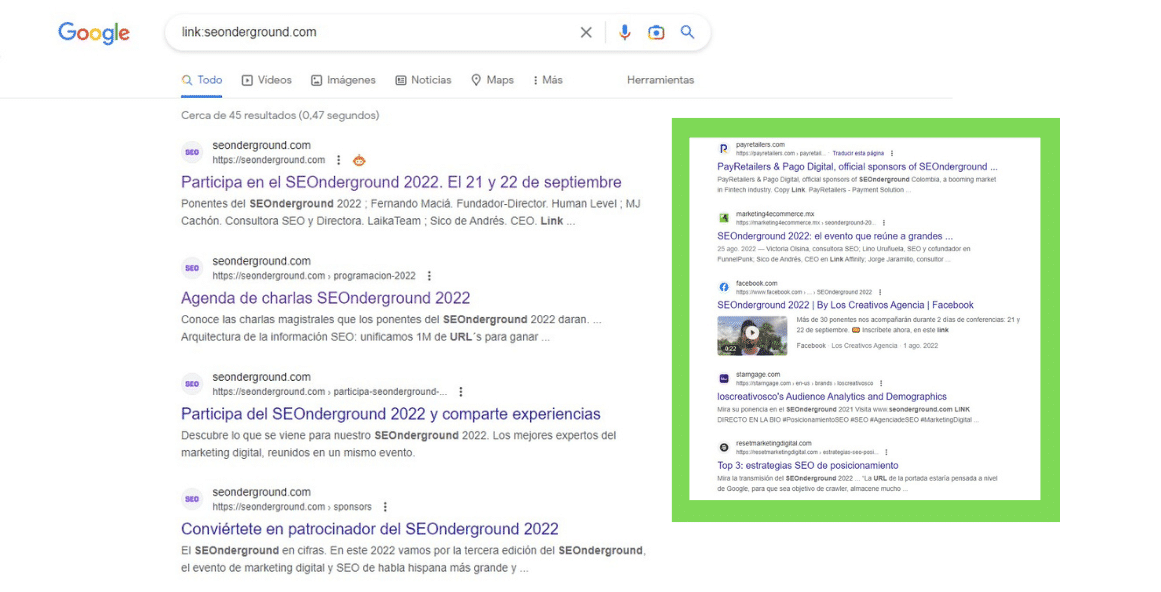 comando link para buscar en Google