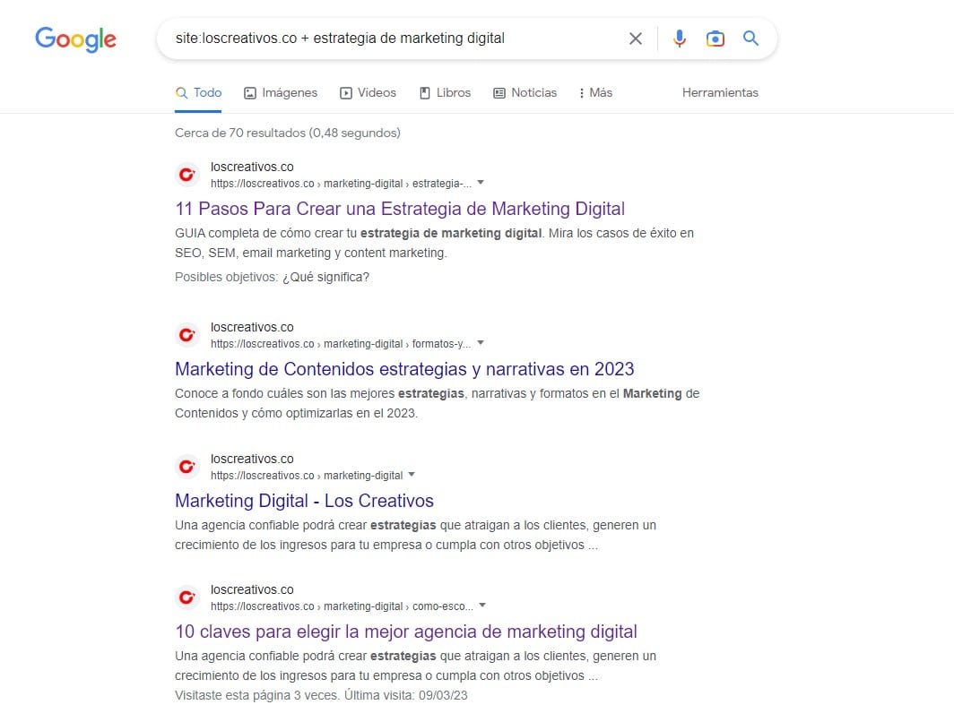 comando site para resultados de búsqueda en Google