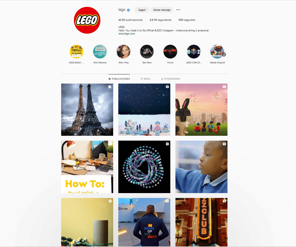 ejemplo de estrategia en instagram con lego